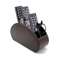 Ian Enterprises TV Remote Control Holder with 5 Spacious Compartments Useful Gift Media Storage Multi-Function Organizer PU Leather Remote Caddy Box Tray Bedside Table Desk Office (Darkbrown, 5 Slot)