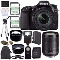 Canon 80D DSLR Camera w/18-135mm Lens + EF-S 18-135mm f/3.5-5.6 IS USM Lens + 32GB + 58mm 3 Pce Filter Set+ 67mm Wide Angle Lens +2x Telephoto Lens+ Remote + Card Reader+Tripod+Flash + Backpack Bundle
