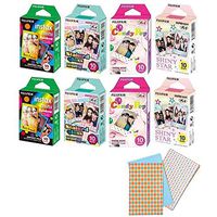 Fujifilm Instax Mini 8 Pack Bundle Rainbow, Stained Glass, Candy Pop, Shiny Star Single Pack 10 Sheets X 8 Pack = 80 Sheets