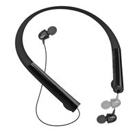 Pianogic Bluetooth Headphones Wireless Neckband Headset with Retractable Earbuds Stereo Earphones with Mic, Sports Sweat Proof Noise Cancelling (Black)