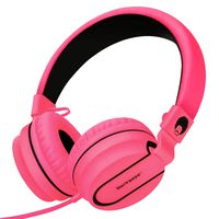 RockPapa Stereo Adjustable Foldable Headphones Lightweight Headband Headsets with Microphone 3.5mm for Cellphones Smartphones iPhone Tablets Laptop Computer Mp3/4 DVD (Black/Pink)