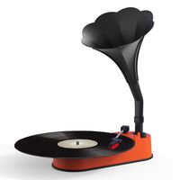 VMO Turntable Record Player with Horn Speaker for 33/45 RPM Records,Mini Gramophone Supporting Bluetooth Playback Orange
