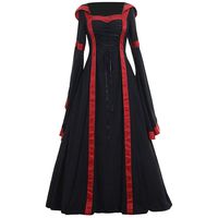 smallwoodi Christmas Dress,Christmas Costumes,Women Lace Up Long Sleeve Floor Length Medieval Dress Halloween Costume Hooded Square Collar Trumpet Sleeve Large Sleeve Dress Black XXL