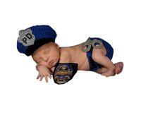 Pinbo Newborn Baby Boys Photography Prop Crochet Knitted Police Hat Diaper