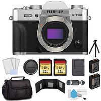 FUJIFILM X-T30 Mirrorless Digital Camera - Silver (Body Only) 16618380 Bundle with 2X 32GB Memory Cards + Spare Battery + Carrying Case + More