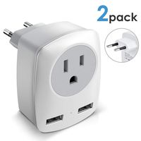 European Plug Adapter, 2 Pack US to Europe International Travel Plug European Adapter, Plug Type C Adapter with 2 USB Ports for Italy, Germany, France, Greece