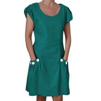 CCatyam Plus Size Dress for Women, T-Shirt Tops Short Sleeve Solid Ruffled Pockets Casual Loose Fashion Green