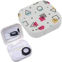 Portable Contact Lens Case Box Travel Kit Mirror + Bottle + Tweezers Container Holder [ Simple Elegant Memphis Design ]