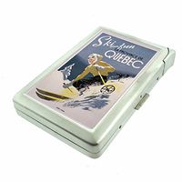 Cigarette Case with Built in Lighter Vintage Skiing Snow Winter S9 Smoking King Size Cigarettes Silver Metal Wallet 4" X 2.75" RFID Protection