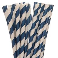 Biodegradable Paper Straws Dark Blue Striped (75)