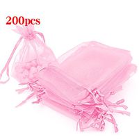 Boshen 100/200PCS Organza Gift Candy Sheer Bags Mesh Jewelry Pouches Drawstring Bulk for Wedding Party Favors Festival Christmas Valentine's Day 3"x4" 4"x6" 5"x7"(4" X 6"(200PCS), Pink)