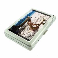 Surfer Pin Up Girls Surf's Up D4 Cigarette Case Lighter Smoking King Size Cigarettes Silver Metal Wallet 4" X 2.75" RFID Protection