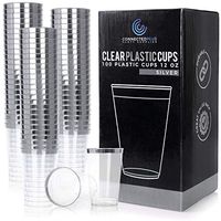 ConnectedPlus 12 oz Silver Rimmed Plastic Cups: 100 Elegant Silver Trim Disposable Wine or Cocktail Party Glasses for a Wedding or Holiday Parties - Clear Plastic Cup with Fancy Trim