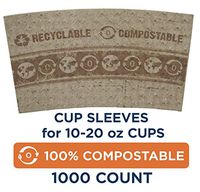 World Centric SL-PA-LG Compostable 100% Post-Consumer Recycled Paper Hot Cup Sleeves, for 10 - 20 oz. Cups (Pack of 1000)