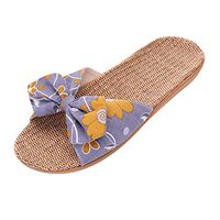 Emimarol Home Slippers Women Linen Indoor Shoes Men Beach Slipper Floral Print Silent Flip Flops for Women Sandals Gray