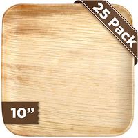 Disposable Biodegradable EcoFriendly Party Plates - EcoFriendly Palm Leaf Disposable Biodegradable Compostable Holiday Christmas Party Plates - Pack of 25, 10 Inch Square
