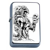 Aztec Warrior Flip Top Oil Lighter S9 Smoking Cigarette Smoker Includes Silver Case