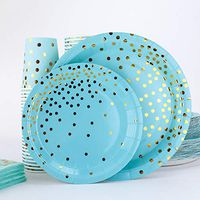 Blue and Gold Party Supplies, Blue & Gold Dots - Paper Dinner Plates, Dessert Plates, Cups, Napkins, Set of 200 for 50 People - Birthday, Onederful Bday, Baby Boy Shower Decorations, and More