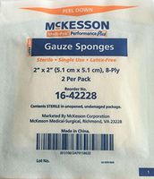 MCK22822000 - Mckesson Brand Sponge Dressing Medi-Pak Performance Plus Cotton Gauze 8-Ply 2 X 2 Inch Square