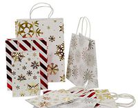 Wrap N Roll Christmas White Gift Bags in 3 Assorted sizes Small Medium & Large With Handles and Metallic Silver & Gold Foil Hot stamp for Holiday Gift Giving, Party Favors & Decor (Set of 12 Bags)