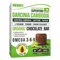 Garcinia Cambogia Weight Loss Blend in Organic Dark Chocolate by Herbo Superfood - Green Coffee Beans, L-Theanine, Yohimbine HCl, Papain, Chrome Picolinate - 30 Omega-3 Enriched Bars, Non-GMO