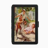 Perfection In Style Black Color Metal Cigarette Case Vintage Baseball Design 012