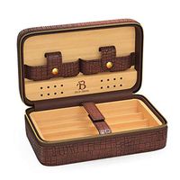 Blue Bison Premium Leather Travel Cigar Case - Spanish Cedar Removable Trays - Holds 4 Cigars with Built in humidifier - Free Cigar Cutter