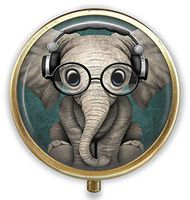 Elephant Custom Round Bronze Pill Box Pocket 2.1 inches - 3 Compartments Pill Box/Pill Case Pocket