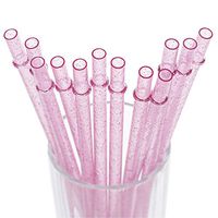 DAKOUFISH BPA-Free 12 Piece 11 Inch Reusable Clear Plastic Glitter Sparkle Drinking Straw Plus one Cleaning Brush（Pink，11inch）