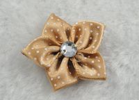 50pcs Polyester Printed Point Five Rhinestone Flower Appliques Craft DIY (Coffee)