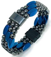 Tri Power BLU 3 Strand 100% Black Magnetic Hematite Bracelet with Powerful Rare Earth Magnetic Clasp (6.5")
