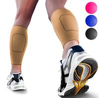 Calf Compression Sleeves by SPARTHOS (Pair) – Leg Compression Socks for Men and Women – Shin Splint Calf Pain Relief Calf Air Travel Flight Nurses Maternity Basketball Football Soccer (Beige-L)