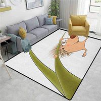 Hedgehog Contemporary Area Rug Large, Naked Cute Small Animal Cartoon Soft Color Scheme Wildlife Nature Humor Image, Easy Maintenance Area Rug Living Room Bedroom Carpet(2'x 6') Tan Brown Green