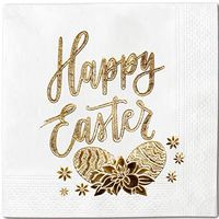 Easter Eggs Flowers Pack 50 Napkins Pink - Gold Foil Cocktail