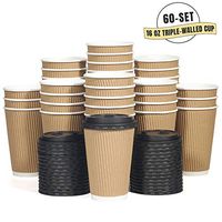 Aplusplanet 16 OZ Triple Walled Disposable Coffee Cups with Lids 60 Set, No Sleeves Needed, Ripple Insulated To Go Coffee Cups and Multipurpose Lids for Hot Cocoa. Eco-Friendly Reusable Paper Cups