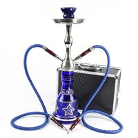 GStar Convertible Series: 18" 1 or 2 Hose Hookah Complete Set w/Case - Majestic Glass Vase (Santorini Blue)