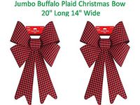 FLOMO Christmas Holiday Bows, Jumbo Buffalo Plaid Christmas Bow, 20" Long 14" Wide Christmas Holiday Bows for Wreaths, Windows, Doors, Trees or Large Gift Decoration, Pack of 2