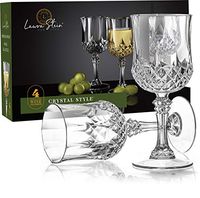 Laura Stein Plastic Crystal Style Wine Glasses with Stem (4 Pack) - Clear Disposable Wine Glasses | Premium, Reusable, Heavy Weight, Elegant | Great For Wedding Receptions, Parties & Upscale Events