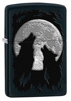 Zippo Custom Lighter: Wolves Howling at the Moon - Black Matte 78660