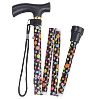 Fashion Folding Cane – Collapsible Lightweight Walking Stick for Men and Women – Adjustable Mobility Aid with Soft Comfort Grip – Black Polka Dot Design