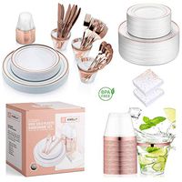 KWELLY Disposable Plastic Tableware Set | Includes Plates, Cutlery, Napkins & Cups for Dinner, Party, Bridal Shower, Birthday & Christmas | No BPA | 160 Pieces Rose Gold Fancy & Elegant Silverware