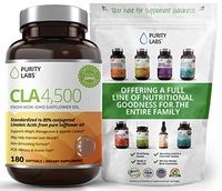 Purity Labs CLA 4,500 Safflower Oil Number One Natural Weight Loss Fat Burner Supplement 180 Softgels Non-GMO & Gluten Free Conjugated Linoleic Acid Pills Belly Fat Burner