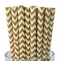 Free DHL 500 pcs Metallic Gold Chevron Paper Straws Bulk, Gold and White Zig Zag Paper Drinking Straws for Holiday Party, Wedding, Baby Shower, Birthday, Christmas Mason Jar Straws