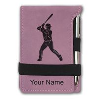 Mini Notepad, Baseball Player 2, Personalized Engraving Included (Pink)