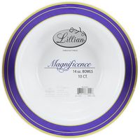 Premium Quality Heavyweight Plastic Bowls China Like. Wedding and Party Dinnerware Plastic Bowls 14 oz inc, White/Blue , 10-Count