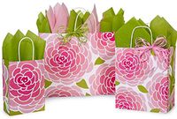 Floral Gift Bags Assorted Sizes, Pink, Bundled with Matching Tissue Paper and Raffia Ribbon (Rose Blossom)
