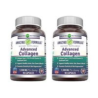 Amazing Formulas Advanced Collagen 1500 mg Per Serving Capsules (Non-GMO,Gluten Free) Collagen Type I, II & III with Vitamin C & Hyaluronic Acid* -Supports Healthy Joints, Hair & Bones* (90 Count Pack of 2)