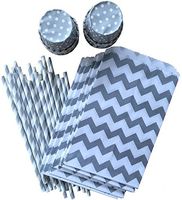 Outside the Box Papers Silver Party Goods Bundle with Favor Sacks, Paper Straws and Candy/Nut Cups 24 Pack Silver, White