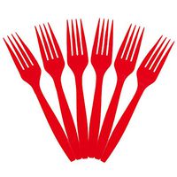 JAM PAPER Big Party Pack of Premium Plastic Forks - Red - 100 Disposable Forks/Box