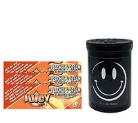 Herb Airtight Container Fresh Kettle with Juicy Jay's Peaches & Cream 1.25 Flavored Hemp Rolling Papers 3 Count DC Crafts Nation- Happy Face